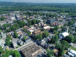 Drone shot of Uptown Kingston New York Commercial Real Estate